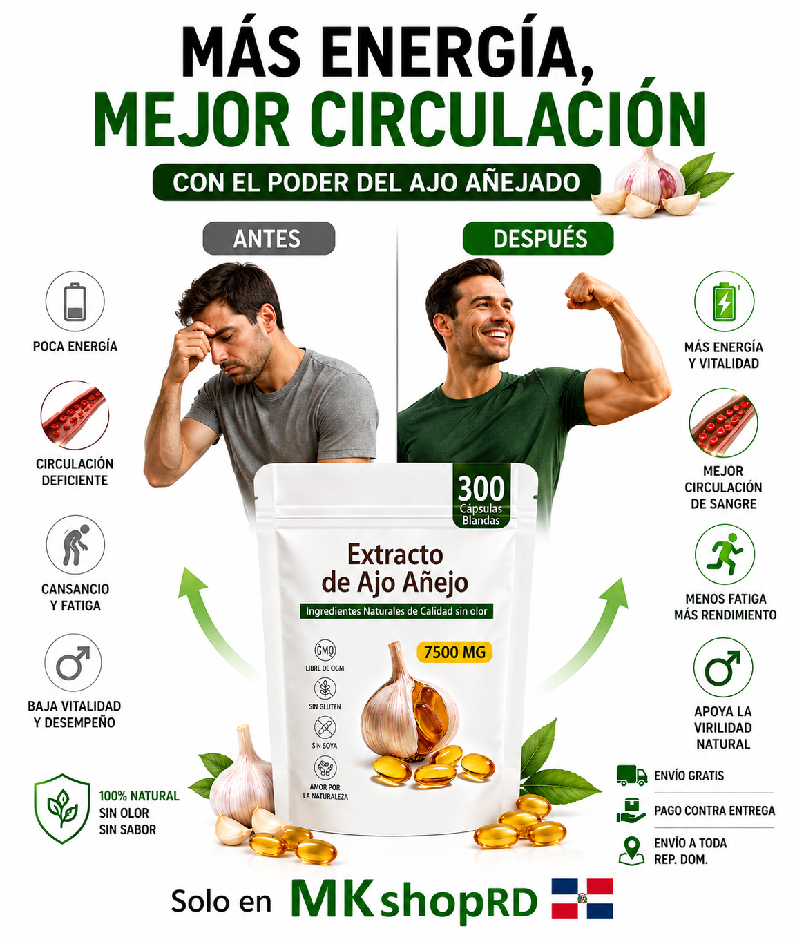 Ajo añejado extracto 300 CÁPSULAS 🧄❤️ Apoyo Cardíaco 100% Natural Sin Olor.
