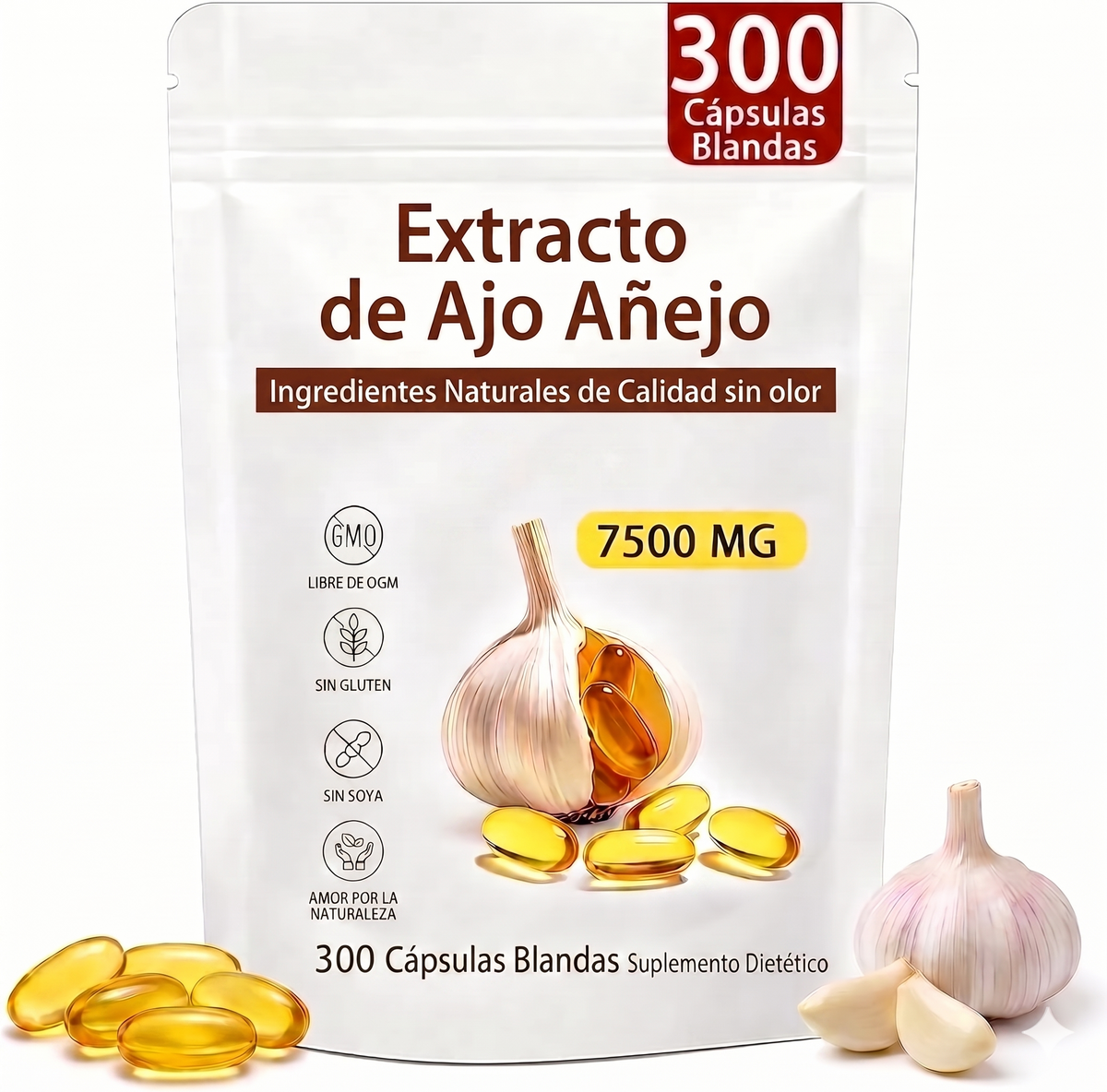 Ajo añejado extracto  300 CÁPSULAS 🧄❤️ Apoyo Cardíaco 100% Natural Sin Olor.
